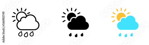 Sun and cloud line icon. Mainly cloudy, rain, cold, thunderstorm, day, sky, nature, forecast, conditions. Weather concept. Vector icon in line, black and colorful style on white background