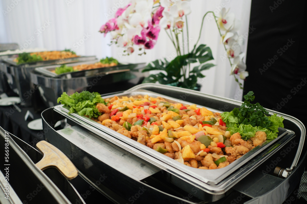 Obraz premium Fish Fillet with sour pineapple and sweet taste served on table buffet