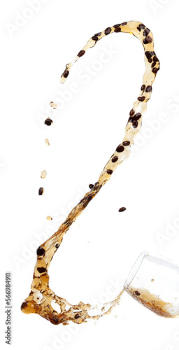 Coffee drink water mix bean seed fall pouring down form line of espresso black coffee splashes drop roasted coffee bean attack fluttering in air, stop motion freeze. Splash water drink seed texture