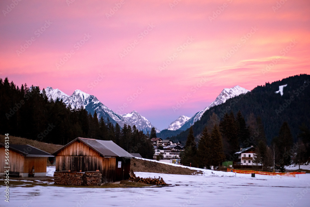 Pink Sunset in overlooking Seefeld, Tirol