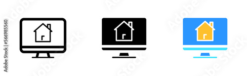 Rental fee online line icon. Regular or monthly rent in dollars. Accommodation concept. Vector icon in line, black and colorful style on white background