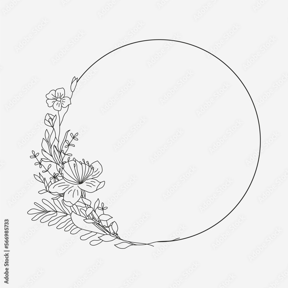 Rustic, delicate round frame vector made of beautiful branches, botanical wreath