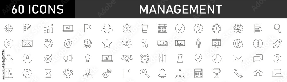 Management editable stroke icon collection. Management and Business thin line icons set. Management editable stroke icon collection. Management and Business thin line icons set.