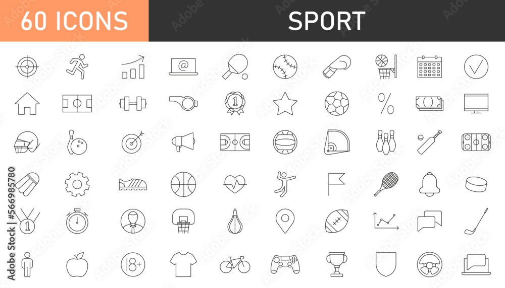 Set of Sports icons. Simple line art style icons pack. Vector illustration