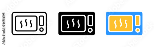 Microwave set icon. Warm, heat up food, eating, kitchen, cook. Household appliances concept. Vector icon in line, black and colorful style on white background