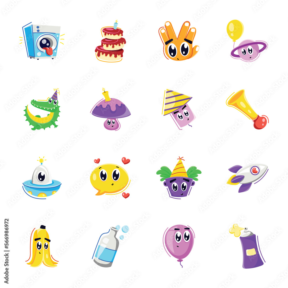 Cute Collection of Party Flat Stickers 

