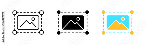 Gallery set icon. Photo, snapshot, image, filter, effect, landscape, picture, scenery, portrait, camera. Shooting concept. Vector icon in line, black and colorful style on white background photo