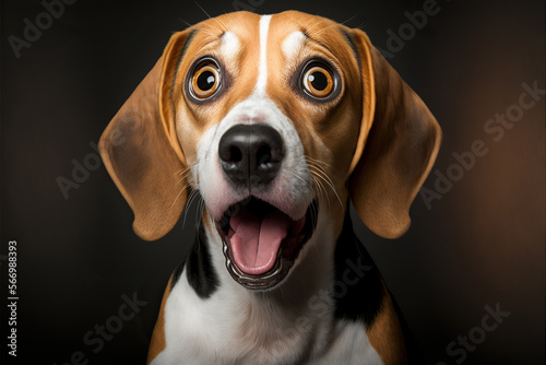 Studio portrait of a beagle dog with a surprised face , concept of Adorable and Inquisitive, created with Generative AI technology