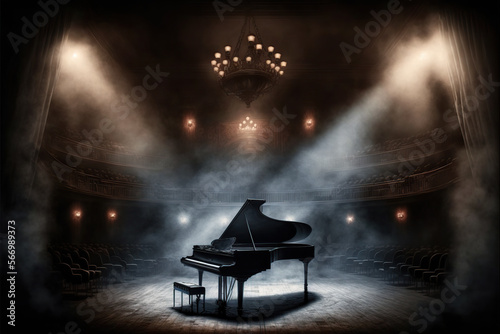 Generative AI illustration grand piano on a theater stage photo