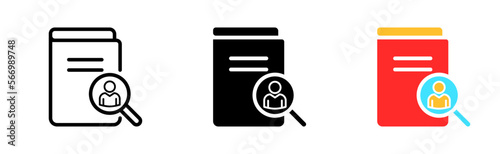 Search book line icon. Tick, note, bookmark, reading list, listen, marker, online library, education, author, literature Vector icon in line, black and colorful style on white background