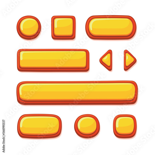 Casual Game UI Kit Buttons Set. Cartoon Style. Vector