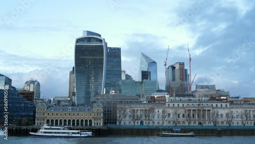London Business District Skyscrapers and Thames River Static Cityscape photo