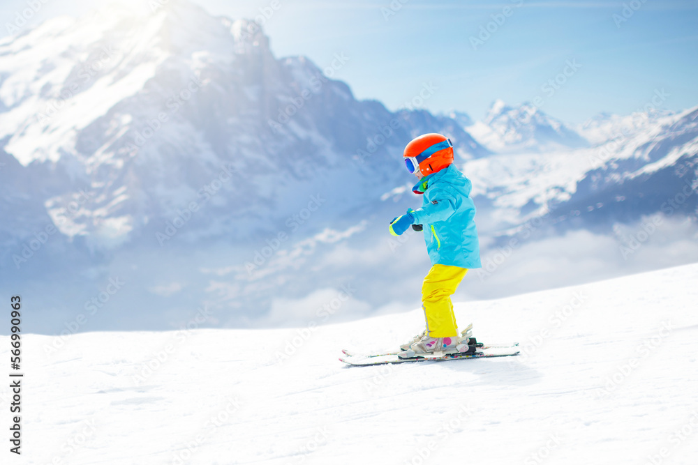 Kids winter snow sport. Children ski. Family skiing. Kids winter snow sport. Children ski. Family skiing.