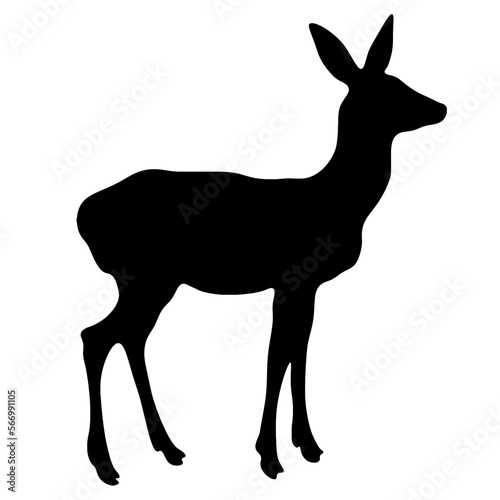 Forest wildlife animals vector illustration - Black silhouette of deer, roe, roe deer, fawn kid, isolated on white background