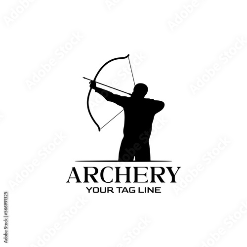 Archer man simpel style logo design. silhouette vector black color