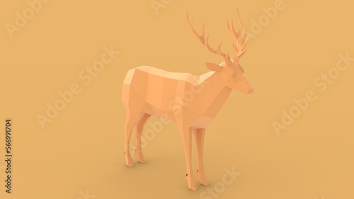 Paper pepakura origami low poly style wild deer symbol model stand alone ready to use with text front isometric view camera 3d rendering image