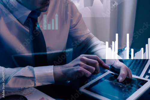 Business report with metrics, performance indicators and charts summarizing sales and profit data, market trends. Business executive analyzing business analytics dashboard.