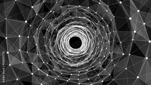 Abstract wireframe tunnel. Vector wormhole. 3D portal grid. Futuristic fantasy funnel.