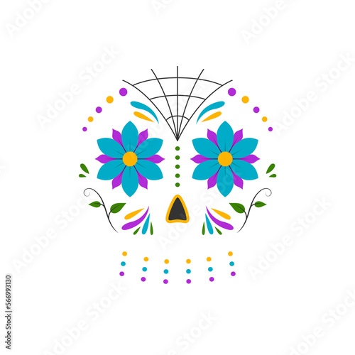 Traditional sugar Mexican skull. Day of the dead skull. Illustration on transparent background