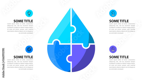 Infographic template. Drop of water with 4 steps. Puzzle