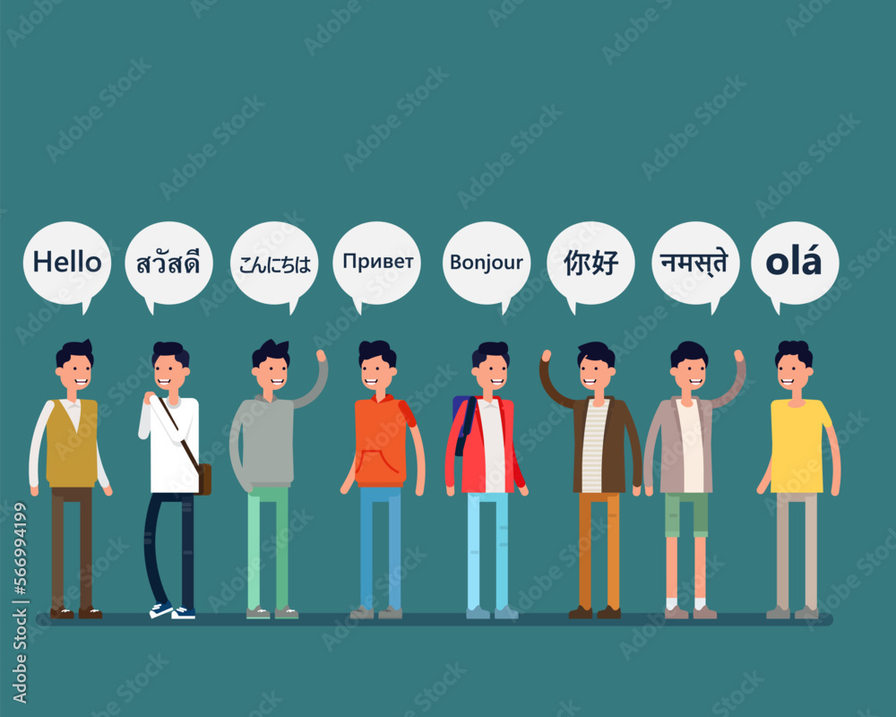 Social people speech bubbles in different languages. Vector