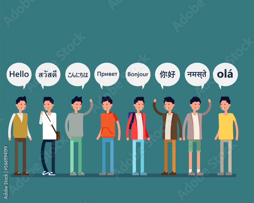 Social people speech bubbles in different languages. Vector illustration communication concept
