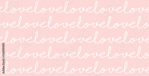 Seamless Vector Pattern for Valentine's Day. White Hand Drawn "Love" Isolated on a Light Pink Background. Pastel Color Romantic Repeatable Print ideal for Fabric, Wrapping Paper, Banner.