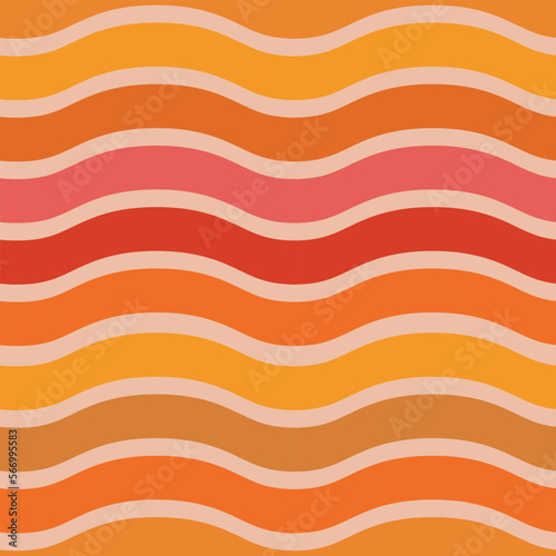 Retro ombre waves seamless pattern in orange, mustard yellow, red and pink. For retro posters, backgrounds and home decor 