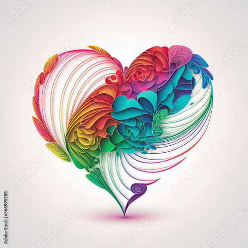 Heart and roses in colorful lines - generated by Generative IA