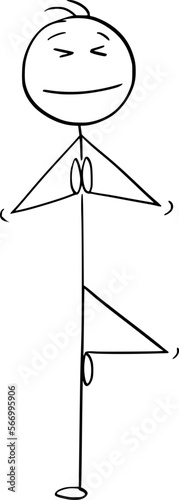 Person in Yoga Pose, Vector Cartoon Stick Figure Illustration