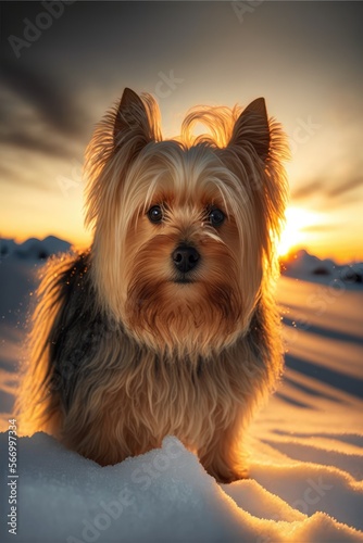yorkshire terrier in the snow made with generative ai © alesta