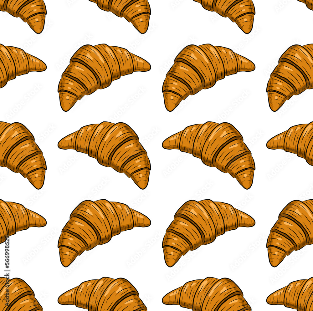 WHITE SEAMLESS VECTOR BACKGROUND WITH FRESH DELICIOUS CROISSANTS WHITE SEAMLESS VECTOR BACKGROUND WITH FRESH DELICIOUS CROISSANTS