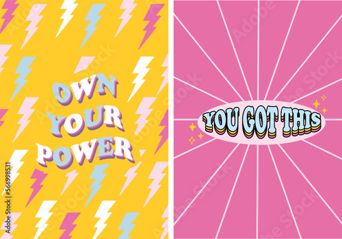 90s Y2k Illustration with inspirational words in retro style concept. Background for posters, greeting card, wall art etc.