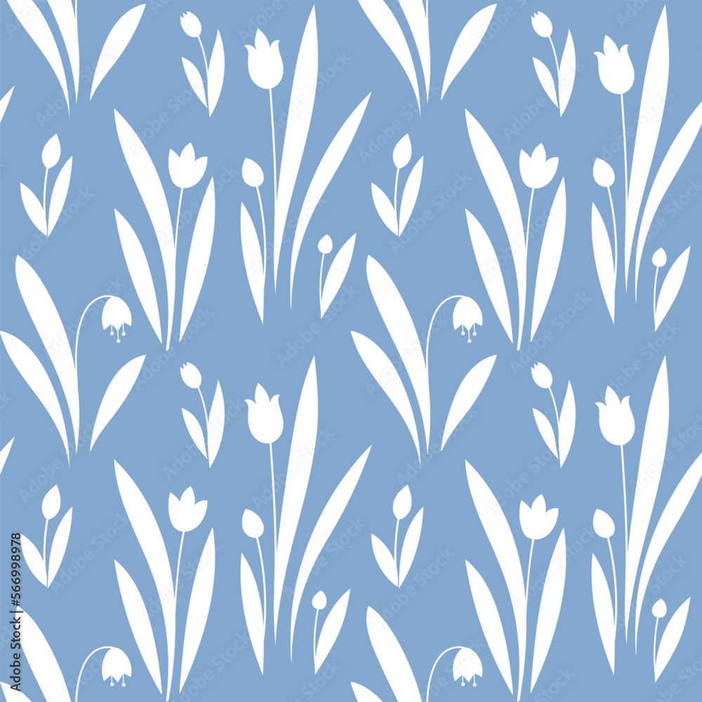 Naklejka premium Spring flowers seamless vector pattern. Cute small flowers and leaves background, girly textile print