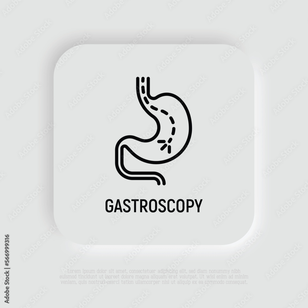 Gastroscopy thin line icon: endoscope in stomach. Medical test. Modern vector illustration. Gastroscopy thin line icon: endoscope in stomach. Medical test. Modern vector illustration.