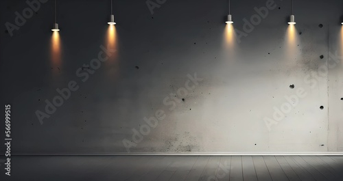 lighting on wall, dark room, copy space for text, illustration, Generative, AI
