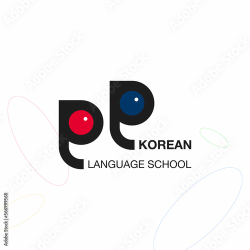 'Korean' language service iconic logo. Concept of Interpreter, Translation, and Writing consulting agency.  Vector illustration