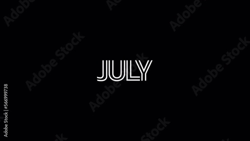 July animation text. Name of month with transparent background. Alpha channel. July lettering.