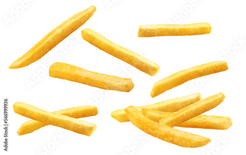 Fototapete French fries isolated or flying french potato fries