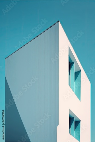 minimal building in blue sky, ai generated