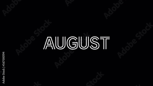August animation text. Name of month with transparent background. Alpha channel. August lettering.