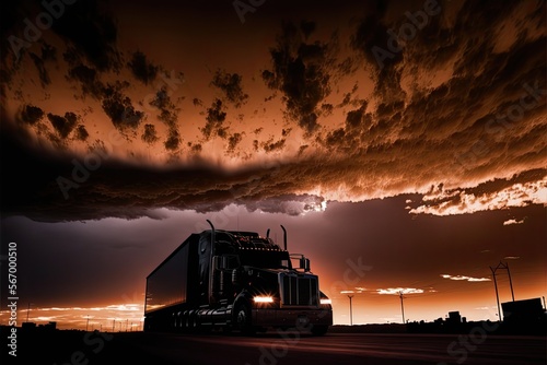 truck at sunset   ai generated