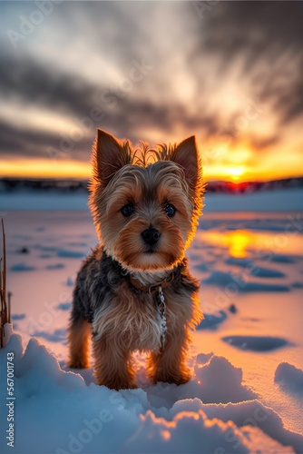 yorkshire terrier at sunset made with generative ai