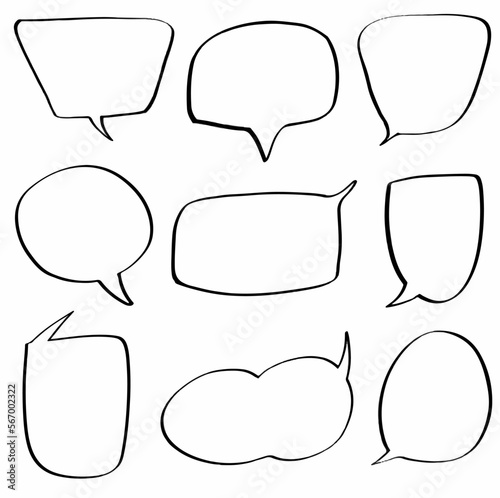 set doodle hand drawn blank speech bubbles 