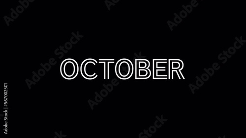 October animation text. Name of month with transparent background. Alpha channel. October lettering.
