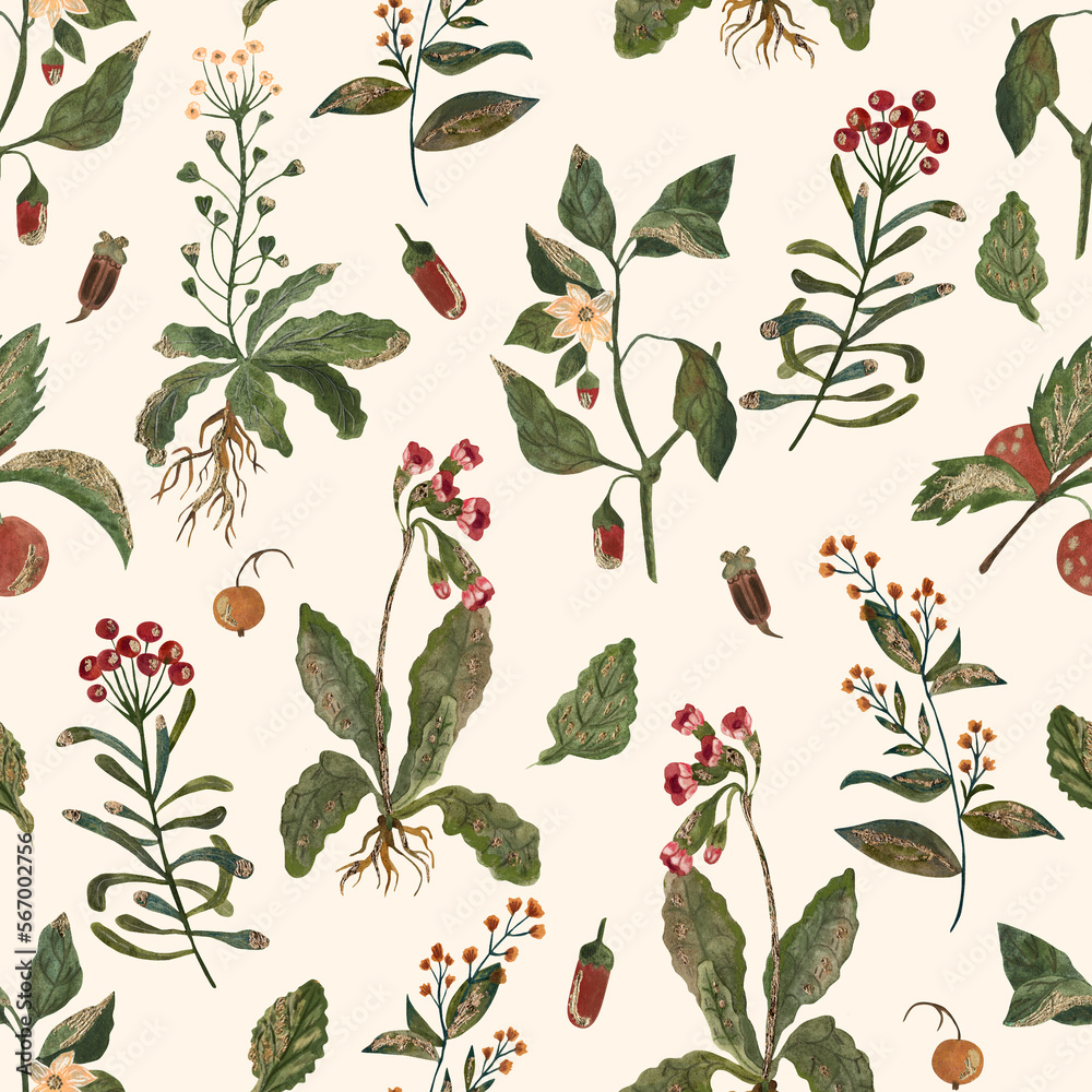 Fototapeta wild plants. Seamless pattern. watercolor illustration