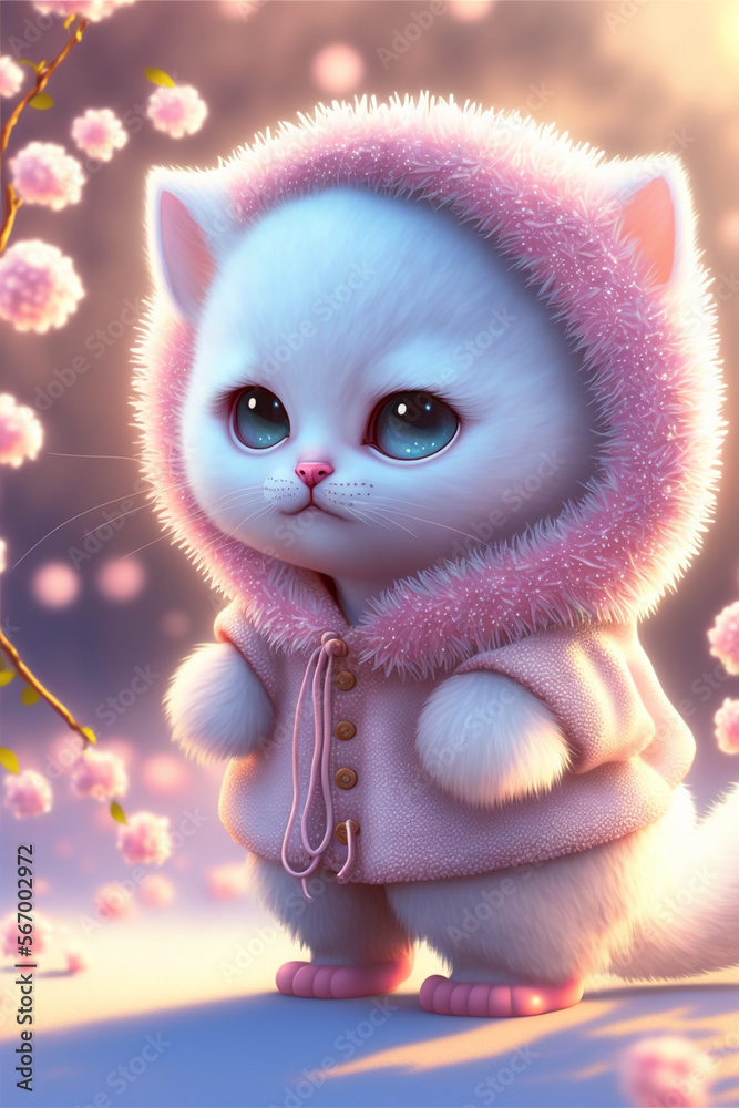 super cute baby white fairy cat, laugh Stock Illustration
