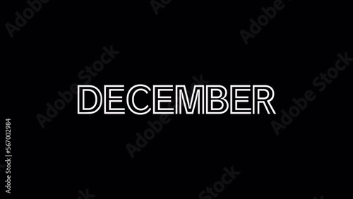 December animation text. Name of month with transparent background. Alpha channel. December lettering.