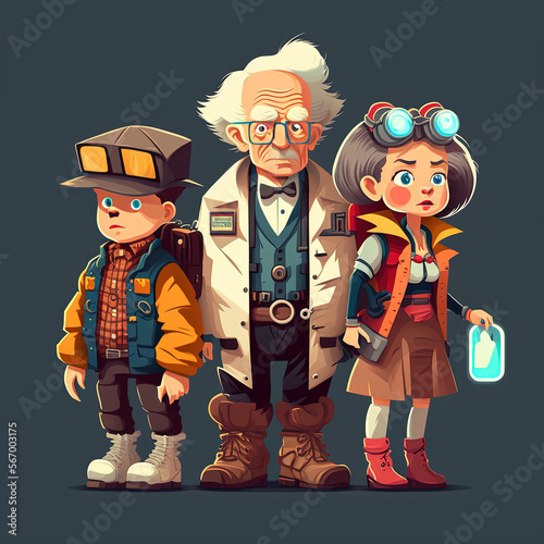 Three scientist characters vector illustration  photo