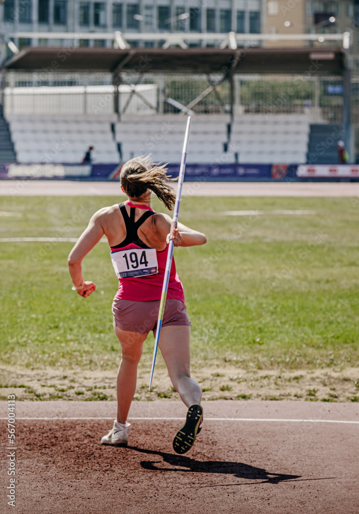 javelin throw female athlete in athletics competition